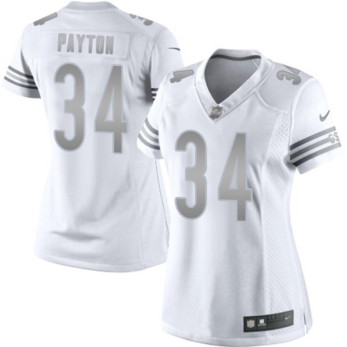 Women's Elite Walter Payton Nike Jersey White - #34 Platinum NFL Chicago Bears